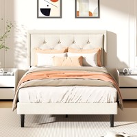 Lit d'hôtel rembourré en velours de qualité supérieure avec dossier à volants et sommier robuste pour projets professionnels de chambre à coucher