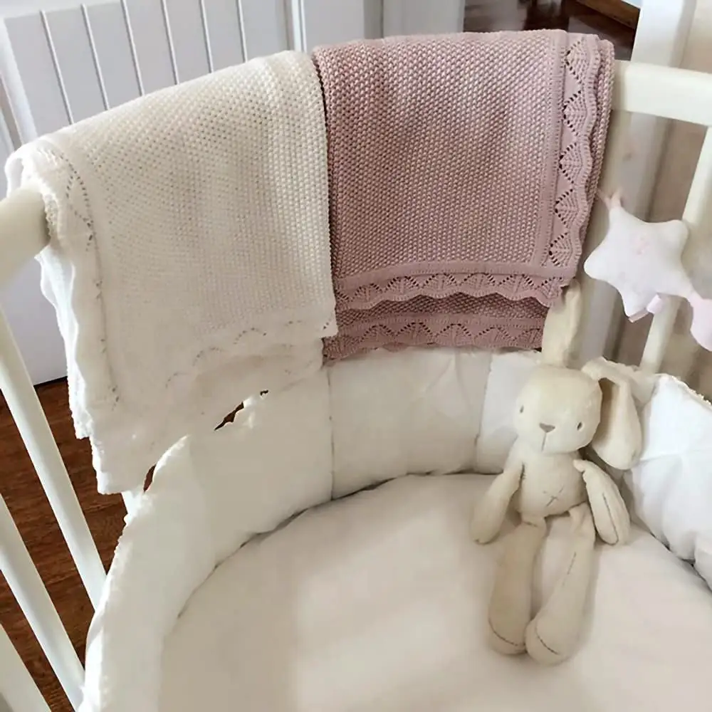 Knit Baby Blanket 100% Cotton Baby Blankets Neutral Cable Knitted Soft Toddler Blankets for Girls Boys Beige 80x100cm