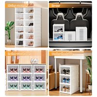Boîte de rangement pour chaussures en plastique PP beige pliable pour la maison, organisateur de chaussures empilable, sans installation, anti-poussière, armoire à chaussures