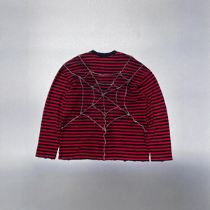 Maglietta a Maniche Lunghe da Uomo SJH con Stampa Ragno a Righe Rosse e Nere, Stile Gotico Punk Oversize Personalizzato - Product Image 6