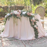 Nouvelle Guirlande Florale Élégante Vintage pour Mariage, Décoration Végétale d'Eucalyptus, Chemins de Table en Soie Faits Main Écologiques, Guirlande de Roses Artificielles