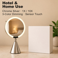 Miroir de maquillage à base conique chromé argenté 1X/10X 20,5 cm 8,1 pouces 35 cm LED à capteur tactile à intensité variable Rotation à 360° Miroir de table pour coiffeuse