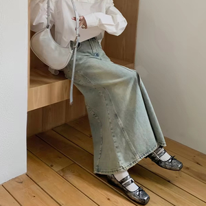 Jupe française à queue de poisson taille haute, robe rétro vintage pour femme âgée, pour le printemps, l'été, l'automne, l'hiver, décontractée, ample, en tissu denim - Product Image 4