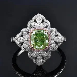 Bague de fiançailles à deux tons en argent Sterling 925, bijoux fins, diamant vert Rhodium