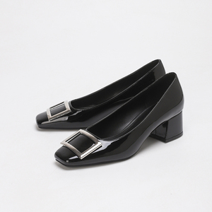 Escarpins élégants en cuir verni à bout carré et talon carré <span class=keywords><strong>pour</strong></span> <span class=keywords><strong>femme</strong></span> avec boucle argentée, chaussures habillées <span class=keywords><strong>pour</strong></span> le bureau et les déplacements professionnels - Product Image 4