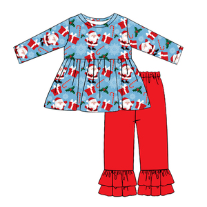 Vestido de Niña con Estampado de Seda de Leche y Dobladillo con Volantes, OEM ODM, Vestido de Navidad Personalizado de Santa Claus, Vestido de Princesa de Manga Larga - Product Image 5