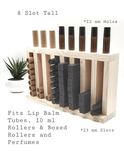 Présentoir en bois multi-tailles pour flacons roll-on 10 ml, tubes de baume à lèvres Kraft et tubes de rouge à lèvres/huile, avec trous de 22 mm, personnalisable - Product Image 2
