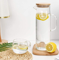 Carafe en verre, verres, récipient à eau, pichet à eau, rangement en verre avec couvercles en bambou CLASSIC 1000 ml 1200 ml 1500 ml