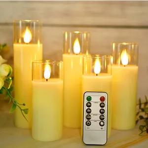3D Flameless glass with real wax led candle set rechargeable electronic candles light with timer and dimmer