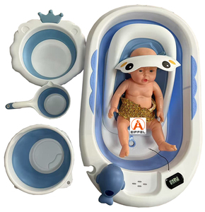 Ensemble de bain pliable 6 pièces pour nouveau-né avec baignoire, sièges, bassin, support de bain et thermomètre pour enfants - Product Image 1