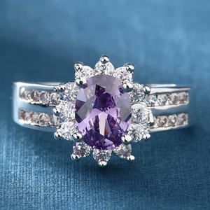 Expédition 24H en stock – Nouveauté : Bagues ou alliances en laiton plaqué argent avec zircon violet exquis pour femme, style chrétien - Product Image 2