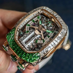 High-end men's business watch with hollow design automatic mechanical movement square <b>case</b> inlaid with moissanite gemstones - Product Image 2