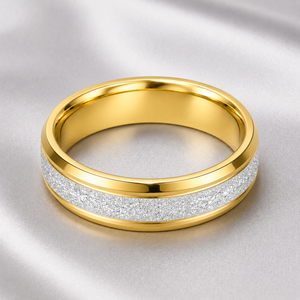 Bague JLM moderne bicolore or et argent, en acier inoxydable sablé givré, bijoux de mariage de luxe en gros - Product Image 4