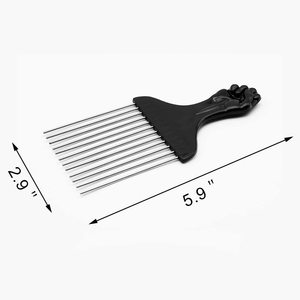 Peine afro cuadrado de metal natural con diseño de puño negro africano, peine de dientes anchos para herramienta de peinado mágico de rizos. - Product Image 5