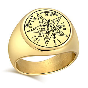 Anello Personalizzato Retrò Vichingo da Uomo, Anello Magico Wahyeh con Pentagramma Benedetto, Amuleto Talismano in Acciaio Inossidabile per Uso Quotidiano, per Uomini e Donne - Product Image 1