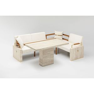 Ensemble de canapés d'extérieur en teck massif moderne avec coussins imperméables, 4 places, meubles de jardin pour villa et appartement - Product Image 4