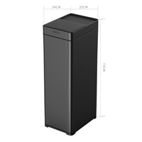 Poubelle à capteur en acier inoxydable noir de 50 L - Poubelle intelligente rectangulaire avec fonction ozone, couvercle coulissant, grande capacité