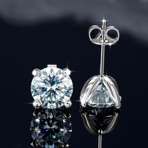 Joyería Fina, Pendientes de Moissanita con Certificado GRA, Corte Redondo Clásico, Oro de 14k sobre Cobre, de 0.3ct a 2ct, VVS, Varios Tamaños - Product Image 4