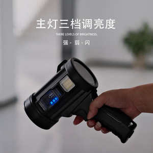 Linterna LED Recargable Solar con Carga USB y Pantalla de Energía para Senderismo, Camping y Defensa Personal - Product Image 1