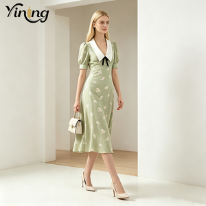 Abito Midi Verde Chiaro con Colletto <span class=keywords><strong>Peter</strong></span> Pan e Maniche a Sbuffo, Vestito Dolce da Donna, Servizio OEM ODM, Produzione in Piccoli Lotti, Fabbrica con 19 Anni di Esperienza - Product Image 2