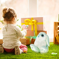 OEM & ODM Lapin en peluche mignon avec de longues oreilles tombantes et de grands yeux arc-en-ciel, animal en peluche doux, compagnon de lit adorable