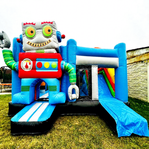 Castillo inflable comercial para niños con tobogán y zona de saltos, modelo Aufblasbare Robot-Hupfburg. - Product Image 1