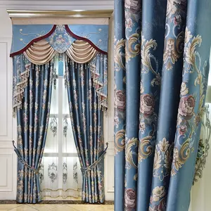 Cortinas de janela de damask jacquard, conjunto de valância para porta de casa, quarto e sala de estar