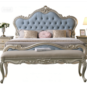<span class=keywords><strong>Letto</strong></span> Matrimoniale di Lusso Personalizzato in Legno Massello di Gomma Americana con Testiera in Pelle Nappa, Misure 1.5m-1.8m, Blu - Product Image 5
