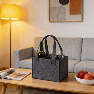 Sac de transport pour 6 bouteilles avec séparateurs, sac à main en feutre pour le rangement du vin - Product Image 4