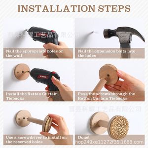 Wooden <b>Curtain</b> <b>Hook</b> Round Natural Wood Color Wall Mounted Easy Installation Bohemian Style <b>Curtain</b> Fastener - Product Image 3