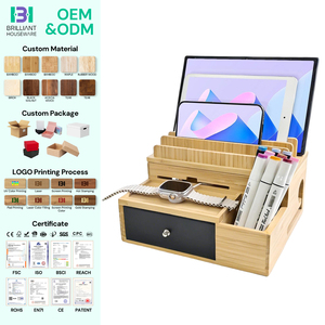 Stations <span class=keywords><strong>de</strong></span> charge pour table <span class=keywords><strong>de</strong></span> chevet BH, organiseur électronique en <span class=keywords><strong>bambou</strong></span> avec tiroir et porte-stylo pour plusieurs appareils - Product Image 1