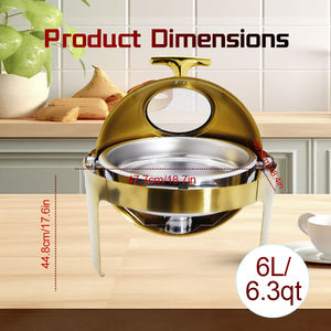 DaoSheng Luxury Golden Display Calentadores de comida con ventana para restaurante Chafing Dish Buffet Set Estufa de buffet de acero inoxidable - Product Image 2