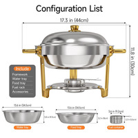 Stapelbaar ontwerp gouden kleur 5,5L ronde buffetchafers set roestvrijstalen chafing dish voedselwarmerset met stalen deksel