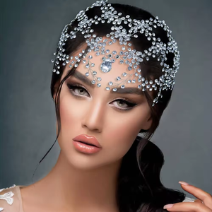 Nouveau couvre-chef de <span class=keywords><strong>mariée</strong></span> Bandeau frontal en chaîne suspendu <span class=keywords><strong>avec</strong></span> strass <span class=keywords><strong>Coiffure</strong></span> artisanale - Product Image 1