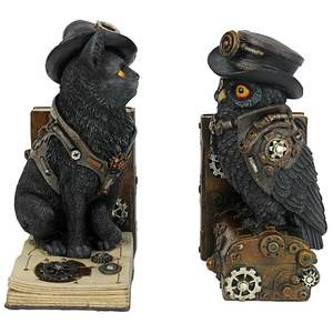 Porte-livres sculpturaux steampunk chat et hibou pour les amateurs de connaissances - Product Image 2