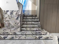 Marbre blanc éléphant pour hôtel cinq étoiles Carrelage de sol, escalier et vanité de salle de bain, marbre blanc avec grands motifs de gris bleu