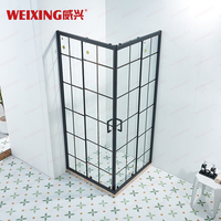 Haute qualité moderne hôtel maison salle de bain porte de douche coulissante encadrée carrée en aluminium noir verre trempé salle de douche