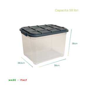 Contenedor de Almacenamiento de Plástico Transparente Multiusos de 59L, Apilable con Ruedas para Lavandería y Organización - Product Image 2