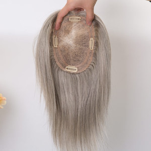 Mélange de sel et de poivre, couleur grise, 100% <span class=keywords><strong>cheveux</strong></span> humains, mono-topper 5x6.5 pouces, longueur courte pour <span class=keywords><strong>cheveux</strong></span> fins, femmes blanches d'âge moyen - Product Image 4