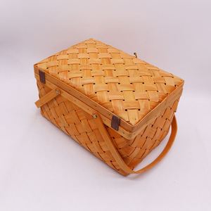 Custom Items <strong>Small</strong> Bamboo Picnic Storage <strong>Basket</strong> Wholesale Picnic <strong>Basket</strong> with Adjustable <strong>Handles</strong> - Product Image 4