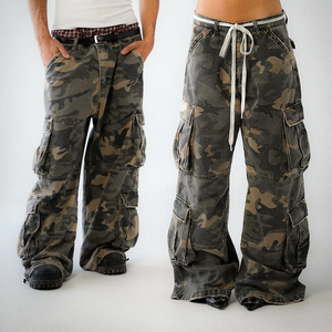 TOPSHOW <span class=keywords><strong>Pantalon</strong></span> Cargo Homme Ample en Toile de Coton Lavée sur Mesure avec Multiples Poches, Style Tactique Camouflage - Product Image 4