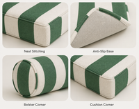 Coussin de chaise longue en mousse haute densité, imperméable, résistant aux UV, séchage rapide, rayé vert forêt et blanc, pour extérieur