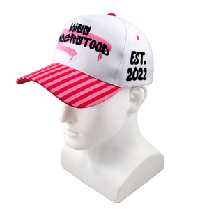 Gorra de Béisbol de 5 Paneles, Estilo Chica Moderna, Bordada, Blanca con Rayas Rosas, Y2K, Dulce, Urbana, de Dos Tonos, con Visera Estampada - Product Image 3