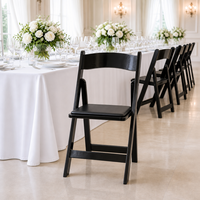 Chaise pliante en plastique résine, couleur unie noire, design durable, profil compact pliable pour hôtel, maison, mariage, vente en gros