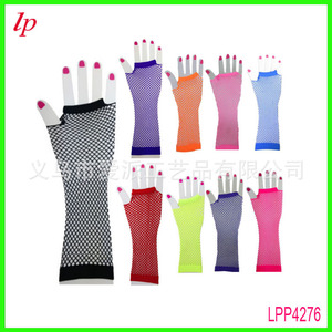 LPP4275 <b>Fishnet</b> Gloves Small Size Neon Color Punk Style For Halloween Party Adult Wear Polyester Material - Product Image 5