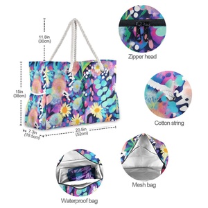 กระเป๋าสะพายไหล่กันน้ำลายดอกไม้สไตล์ศิลปินออสเตรเลีย พิมพ์ลายตามสั่ง ขนาดใหญ่พิเศษ สำหรับผู้หญิง พร้อมหูหิ้วเชือก เหมาะสำหรับไปเที่ยวทะเล - Product Image 5