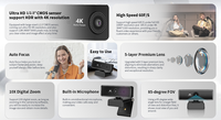 Yeni nesil 4k PC Web kamerası otomatik odaklama kamera Online eğitim ve Video arama Web kamera için 10x dijital Zoom ile