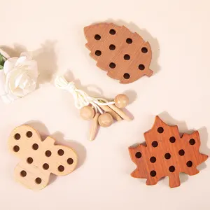 Moon Star Cloud Shape Wooden Threading Board Wooden Lacing Threading toys