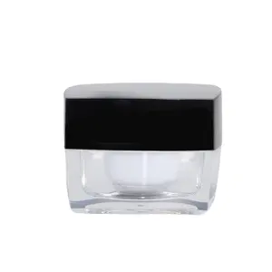 Square Internal Thread Frosted Clear Acrylic Plastic Cream Jar With Black Lid