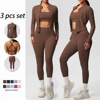 Conjunto Deportivo de Yoga de 3 Piezas para Mujer, Chaqueta Corta con Cierre, Sujetador Deportivo y Leggings de Cintura Alta, Ropa Deportiva con Logotipo Personalizado